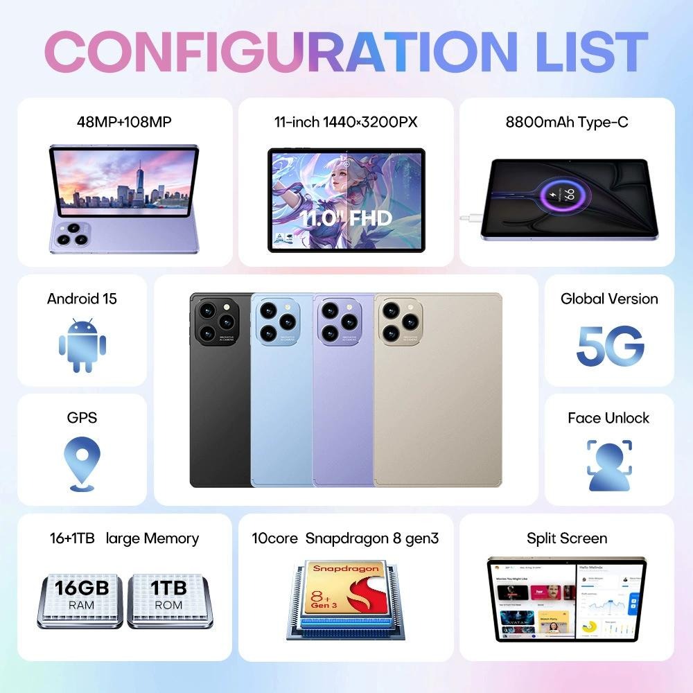 GPT-Pad8 Pro (mit Maus und Tastatur) 4G-fähiges Android-Smart-Tablet mit 10,1-Zoll-In-Cell-Bildschirm, 16+1TB, ultraflache Metallgehäuse, unterstützt Speicherkarten, Achtkernprozessor, 13-Megapixel-Kamera.