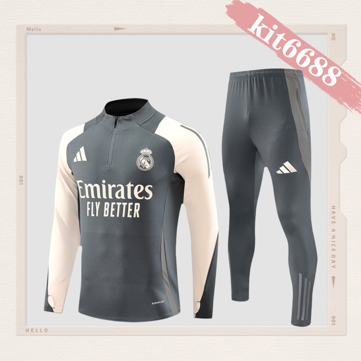 2024/2025 Real Madrid Dark Grey Adult Half Zip Training Kit (Adult Kit)