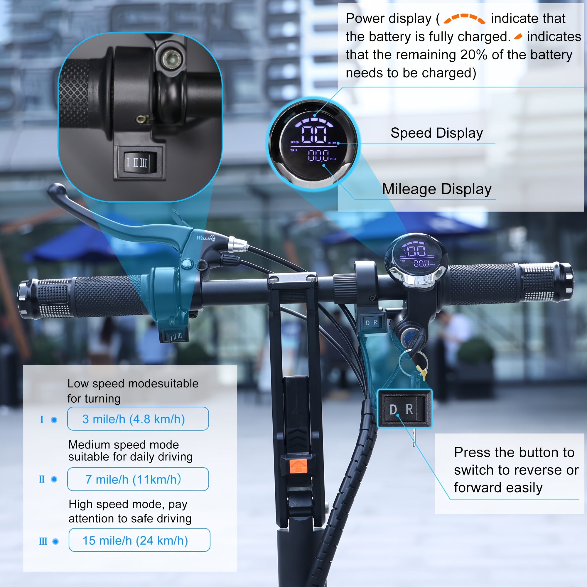TopMate electric scooter, 8inch three-wheeled foldable model with adult seat, lightweight electric scooter equipped with a removable 36V 7.8AH battery and reverse function