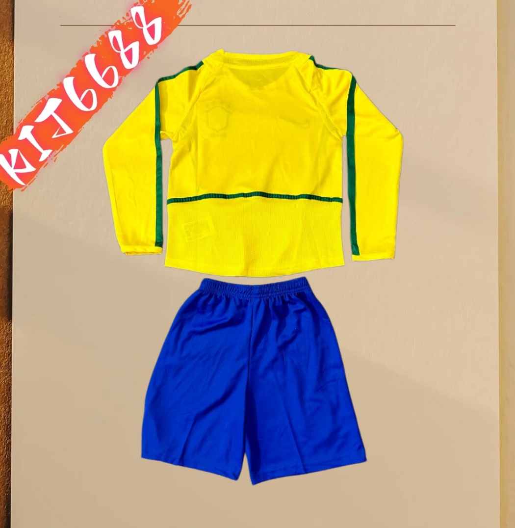 2002 Brazil home Retro long sleeves Kids Kit