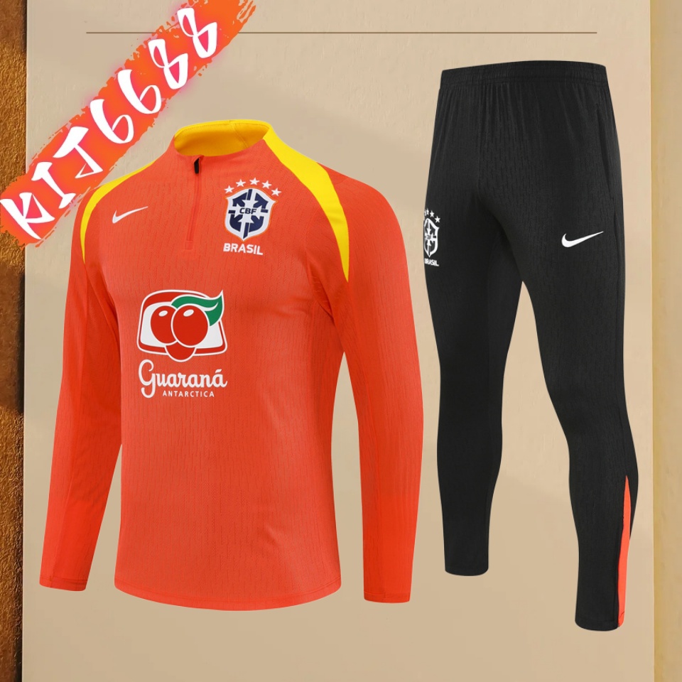 25/26 Brazil orange Half Zip Training Kit (Adult Kids Kit)