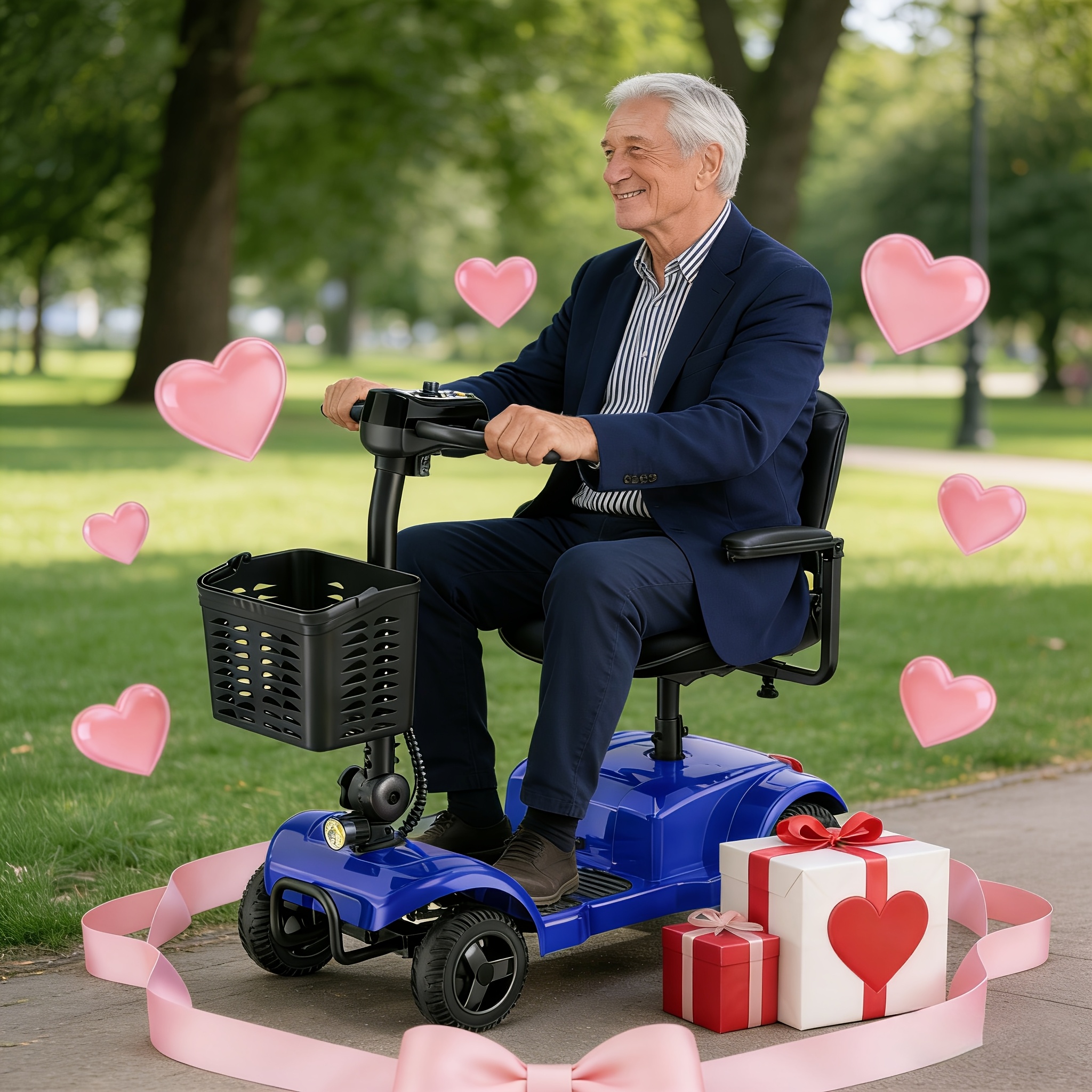 ENGWE foldable four-wheel scooter, 250W motor, 24V 12Ah battery, 15.5 miles range, solid tires, load capacity 265 lbs, detachable storage basket, front light, compact and portable, suitable for travel and shopping, a perfect gift for Mother's Day