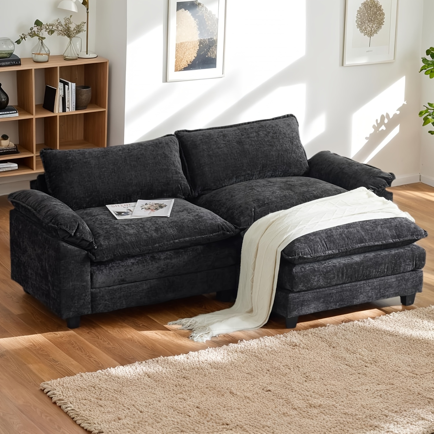Double-layer modular sofa in chenille teddy velvet