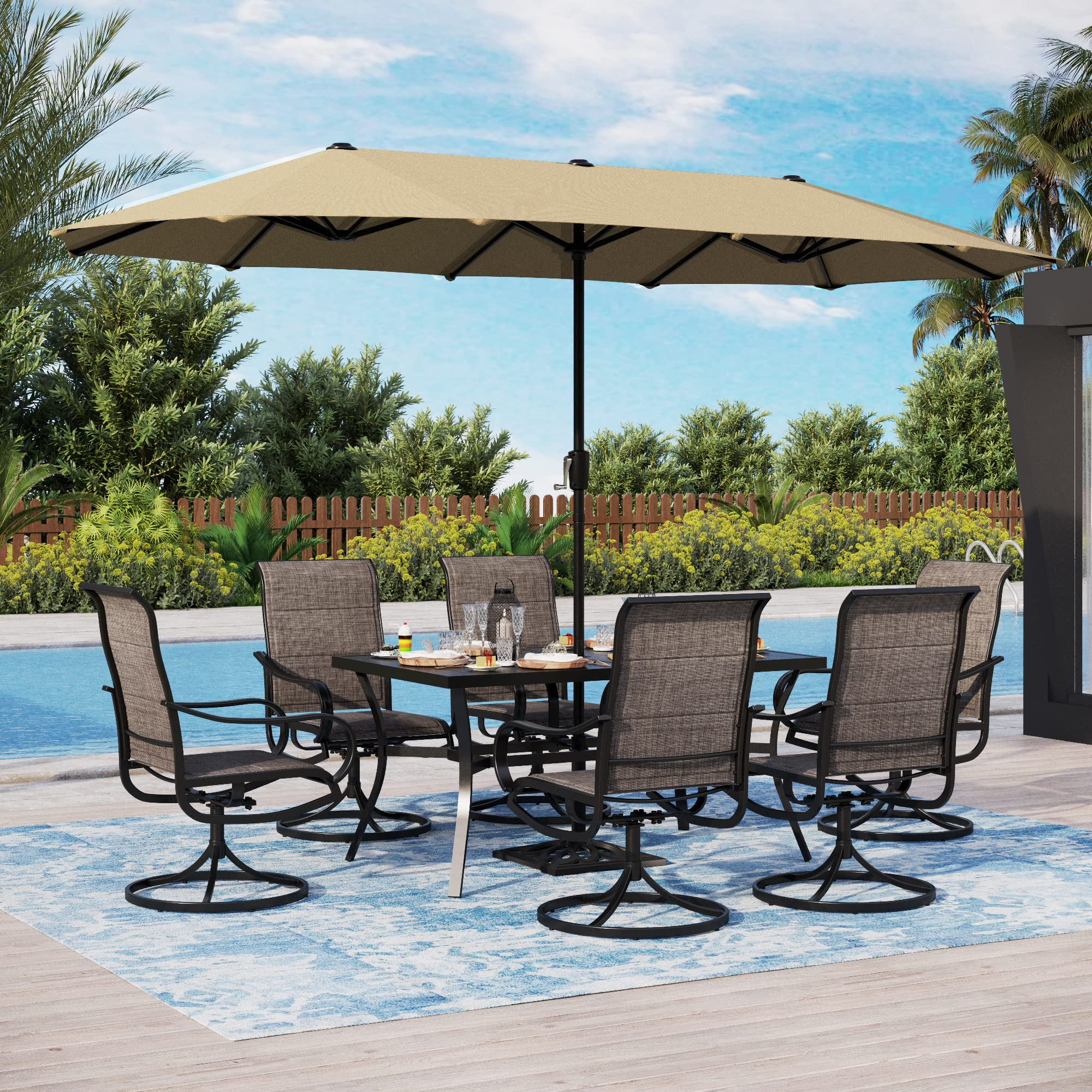 Patio Dining Set Patio Set for 6 Person Outdoor Furniture Set with 13ft Patio Umbrella