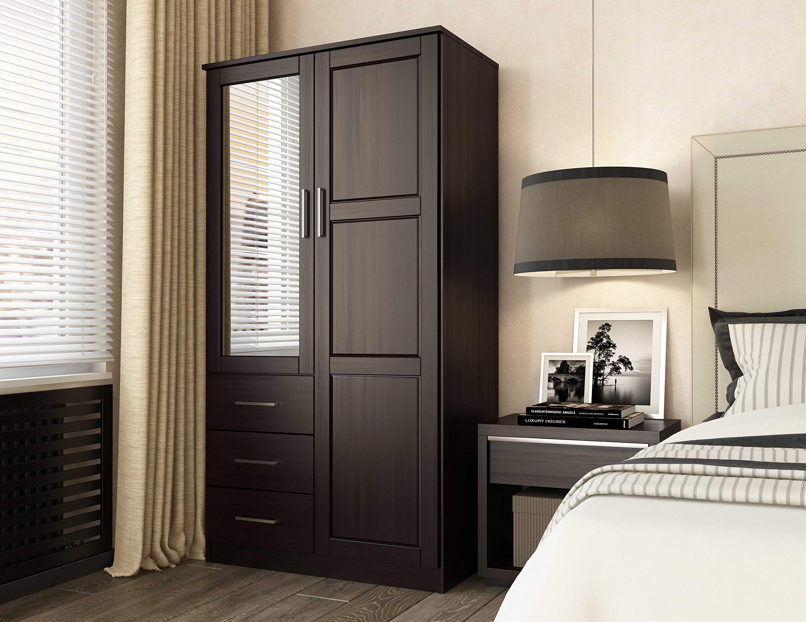 100% Solid Wood Wardrobe with Mirror, Java