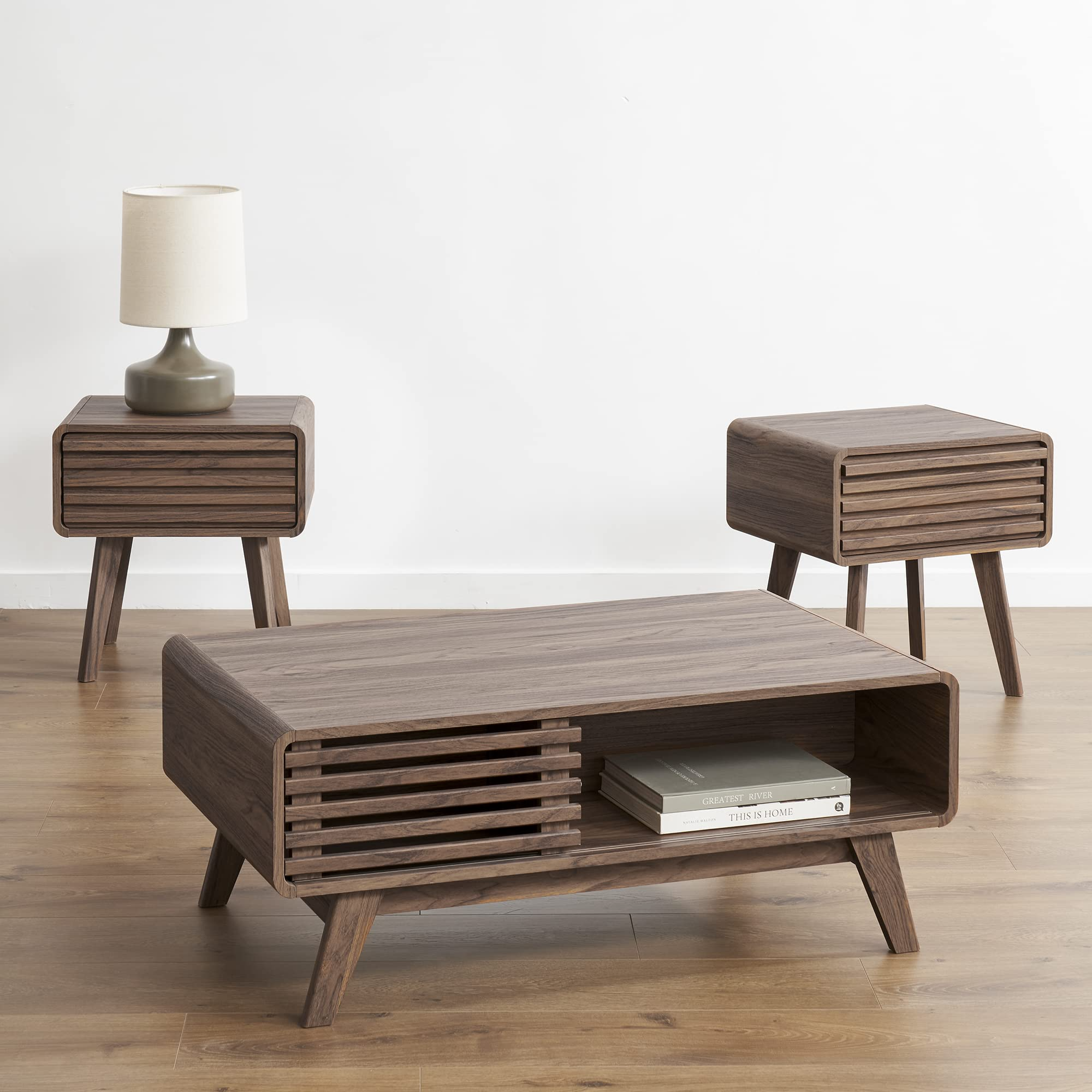 Ensley Mid Century Modern Coffee Table & Side Table Set (Coffee Table + 2 Side Table)