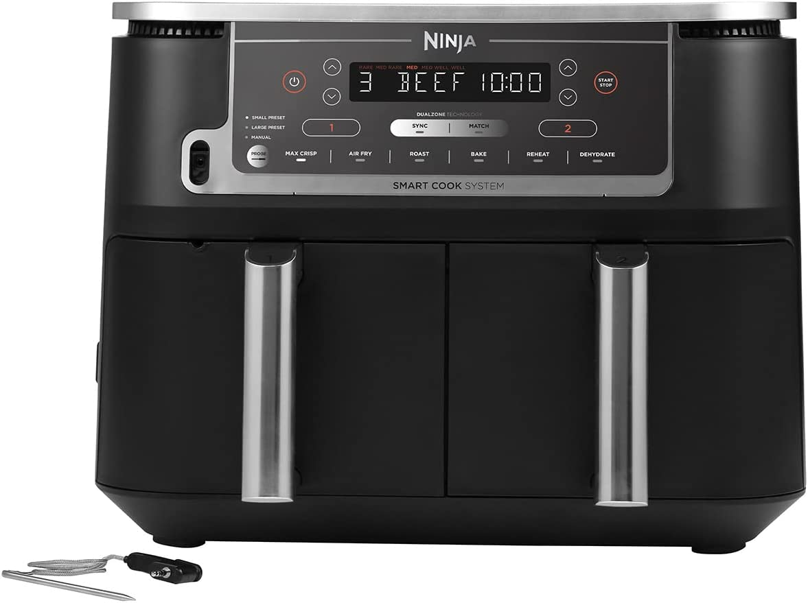 Ninja Foodi MAX Dual Zone Air Fryer [AF451UK] Smart Cook System, 9.5L, 2 Drawers, 6 Functions, &lrm;Black/Silver