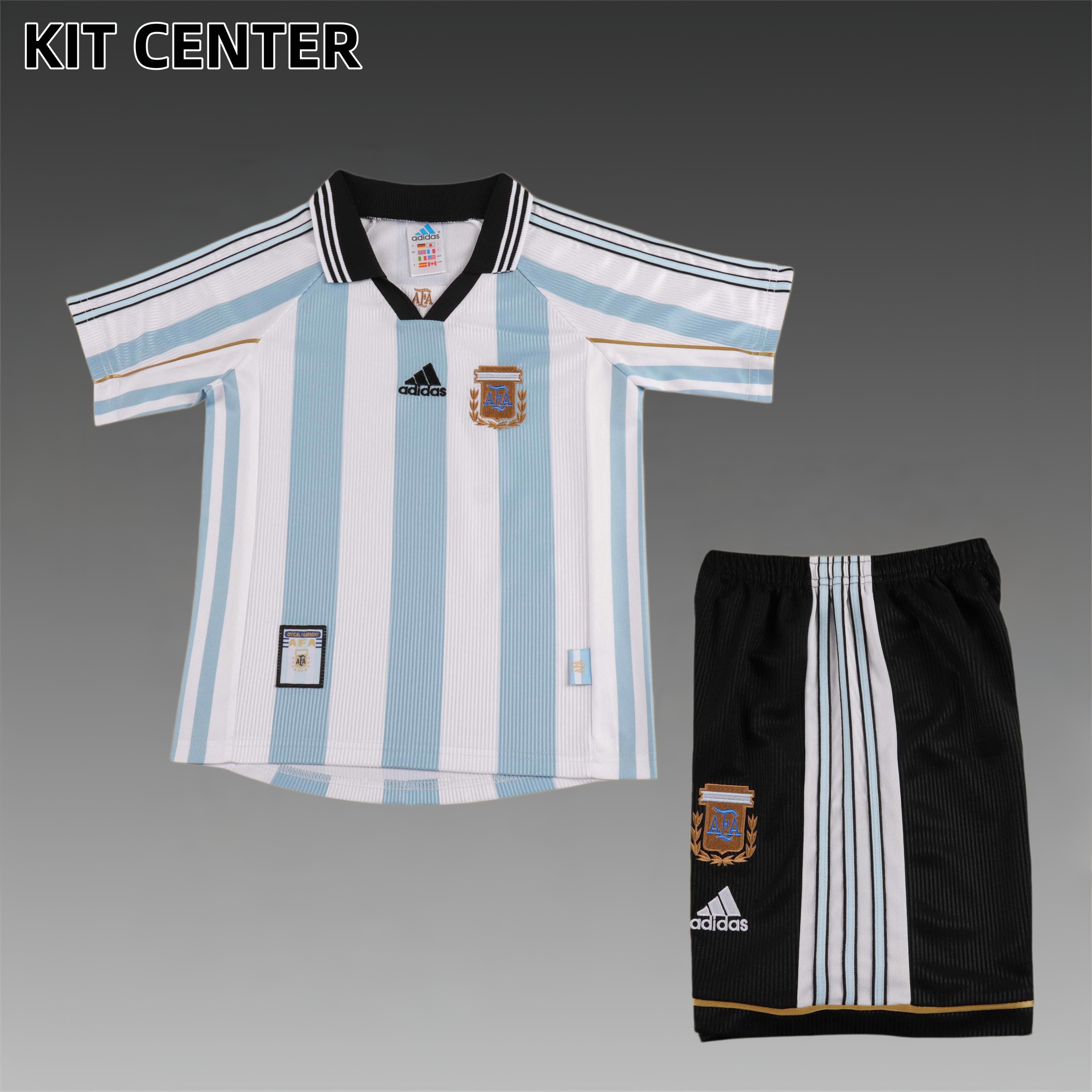 1998 Argentina Home Retro  Football Shirt ( Kids Kit )