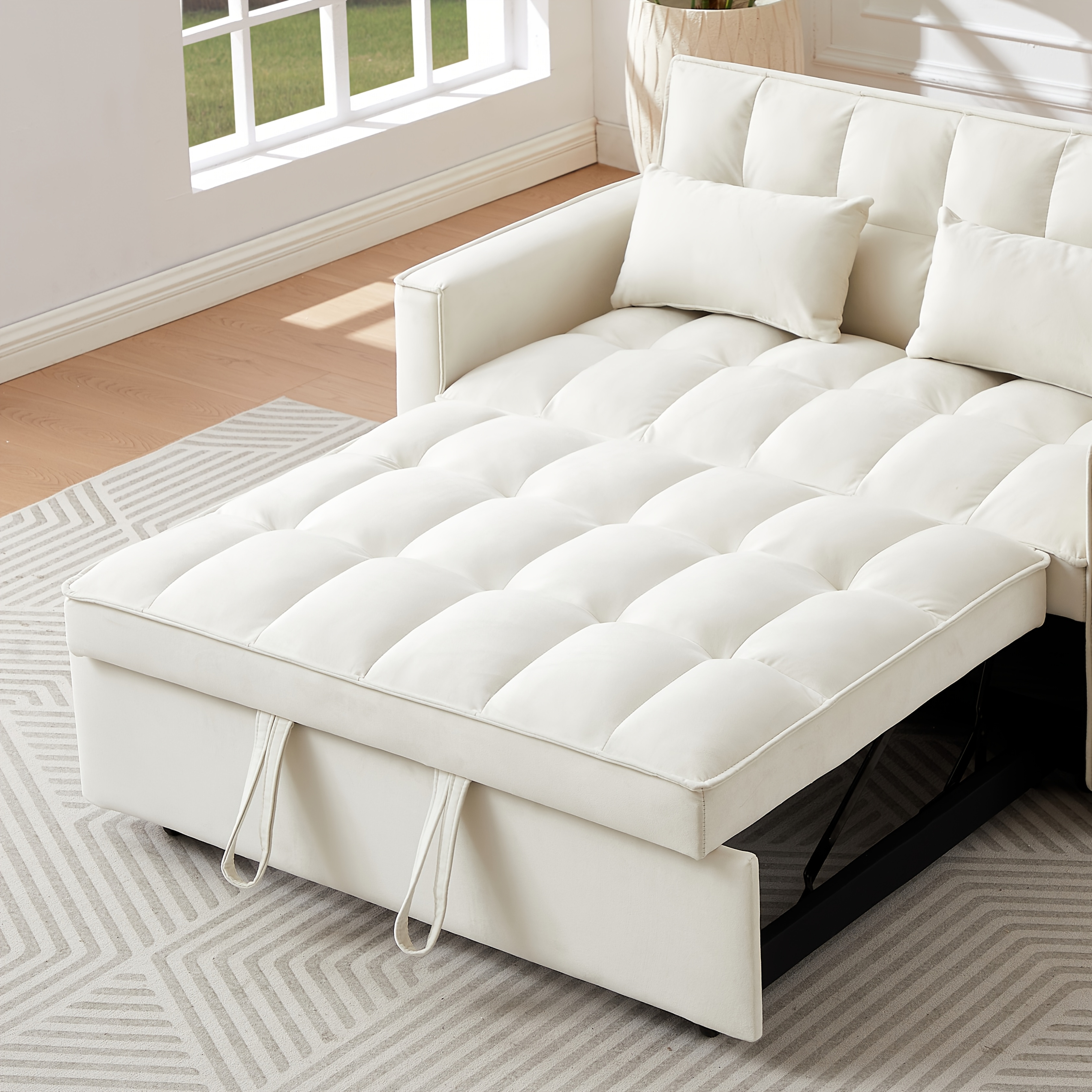 54inch Velvet 3-in-1 Convertible Sleeper Sofa Bed, Living Room Sofa Bed with Side Pocket| Adjustable backrest| Velvet fabric| Pull-out sofa| Likes to sit on the sofa| Sectional sofa bed| 2-seater sofa bed