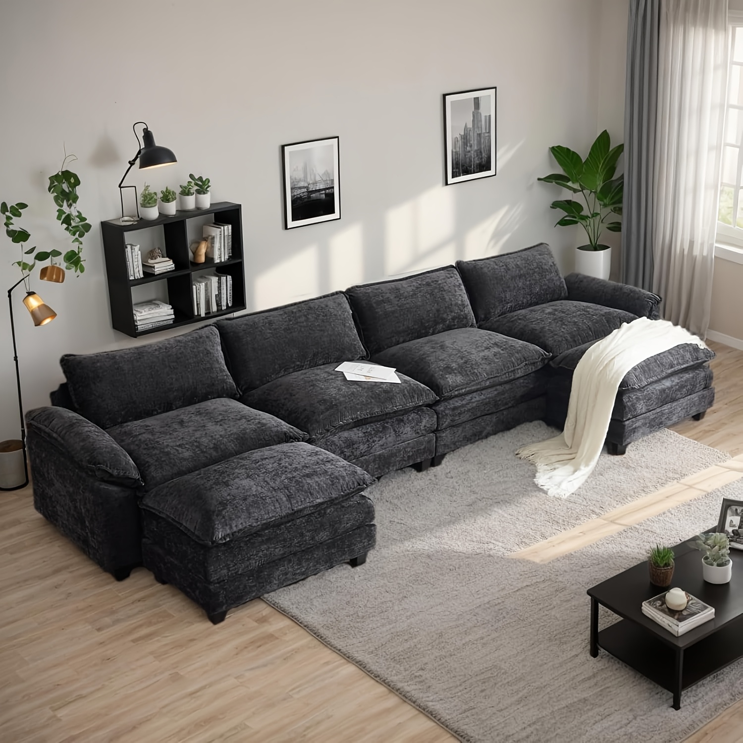 Double-layer modular sofa in chenille teddy velvet