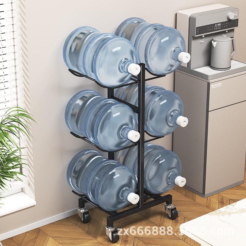 Barreled water rack floor household water dispenser wheeled bucket storage rack pure drinking water storage rack