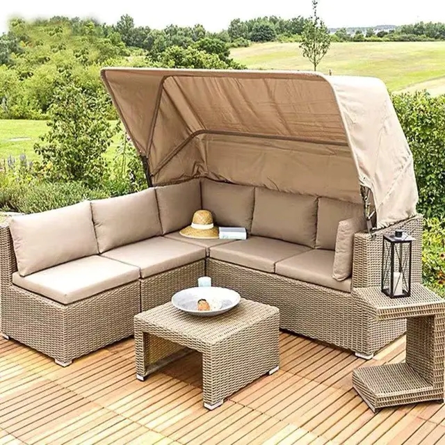 Outdoor rattan sofa courtyard open-air canopy shade waterproof bed coffee table rattan furnitur