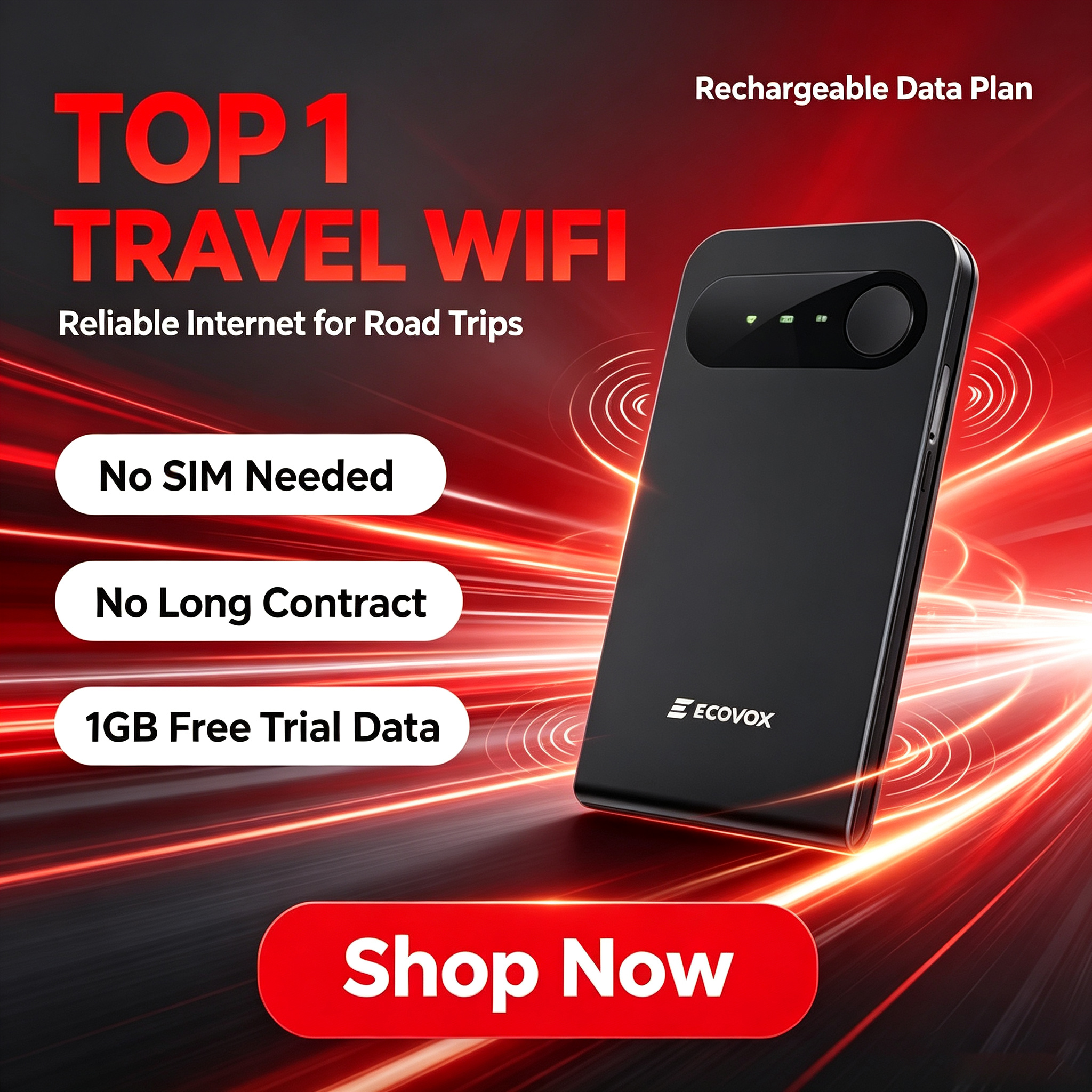 ECOVOX Portable 4G LTE Mobile WiFi Hotspot, Pocket Wireless MiFi Router, Lightweight Travel Internet Device for Outdoor, Road Trip & Remote Work