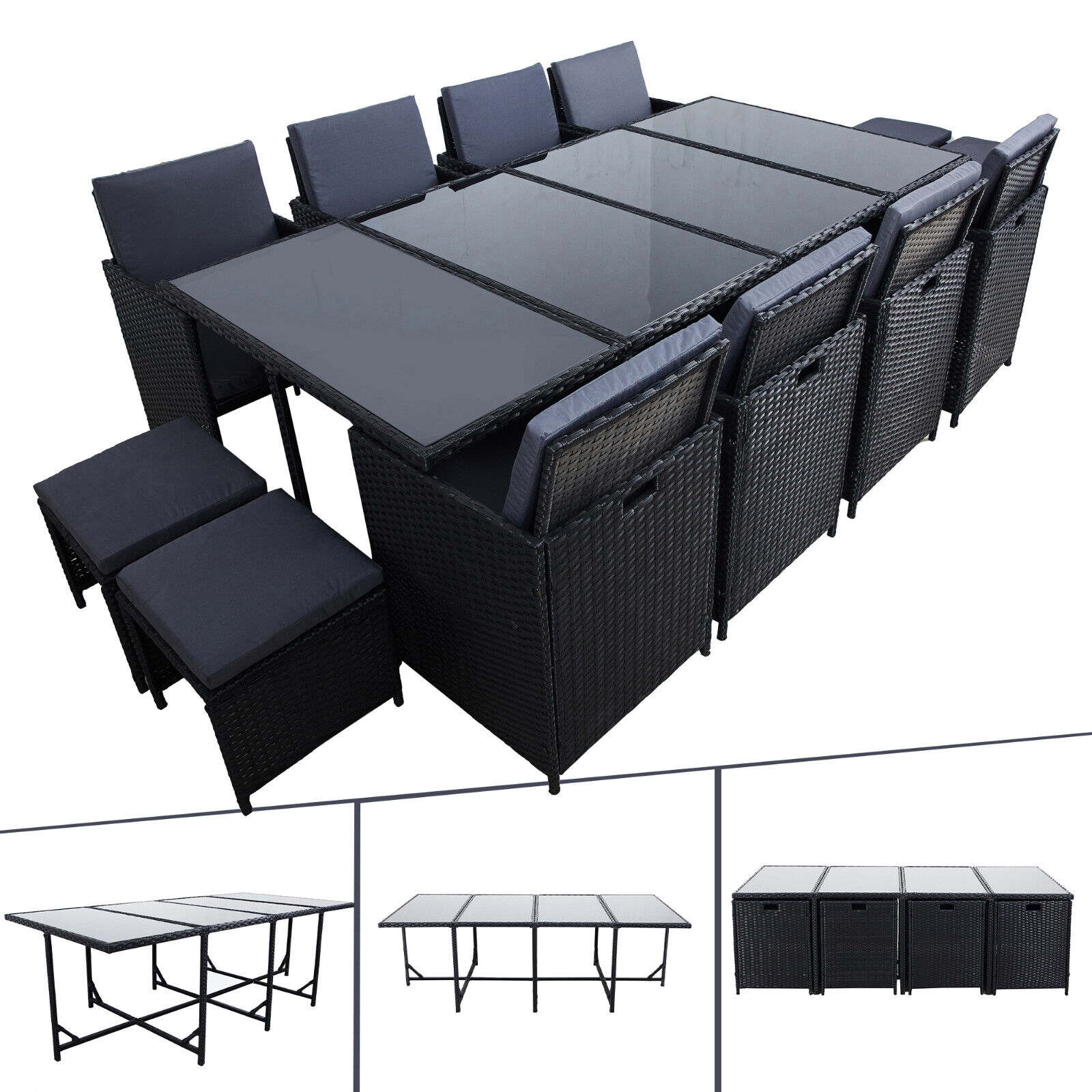 Meuble de Jardin en Poly rotin Lounge Outdoor Canapé Lounge Set Noir