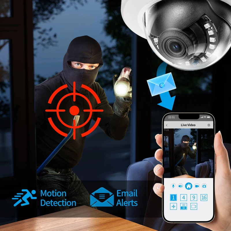 Gadinan 8MP 4K POE IP Camera Vandal-proof Outdoor 5MP 2-Way Audio H.265 Onvif Metal Dome Wired CCTV Security Video Surveillance