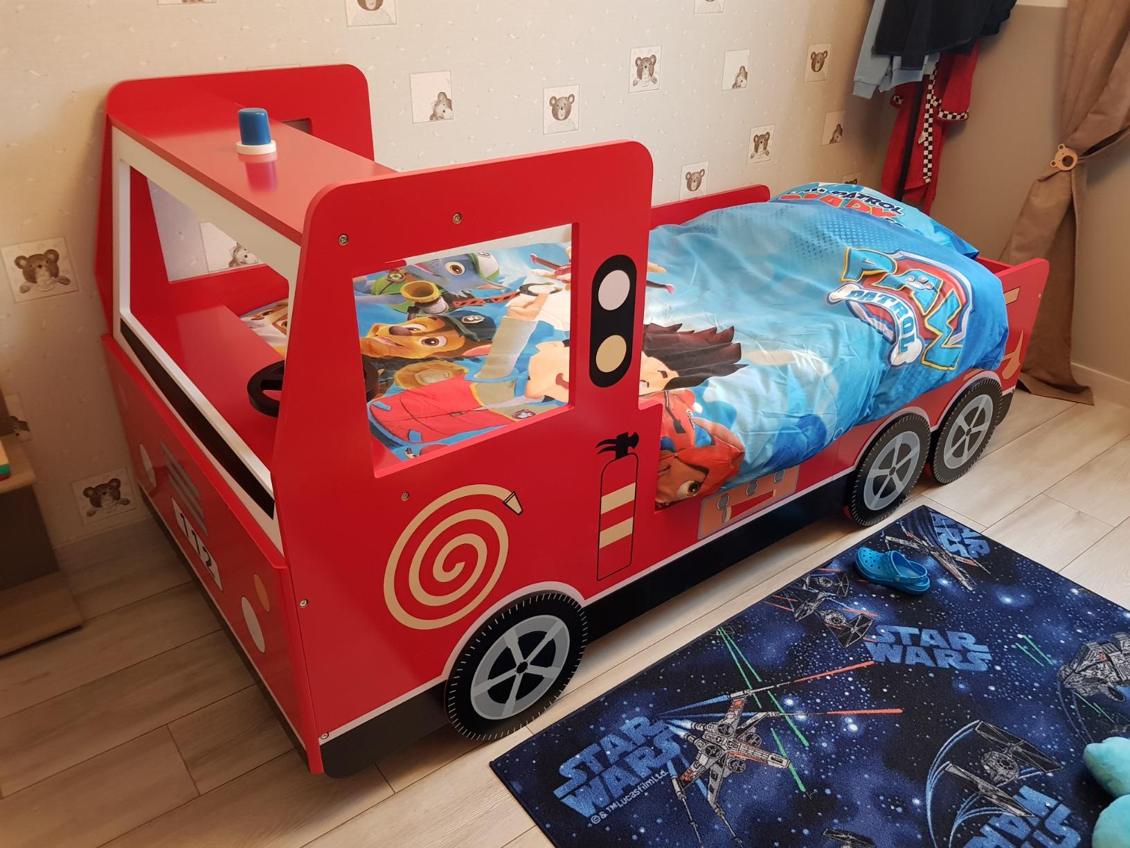 Children's Bed Frame Red Fire Truck Imitation Kids Bed Car Vehicle Bedroom Furniture Toddler's Bed