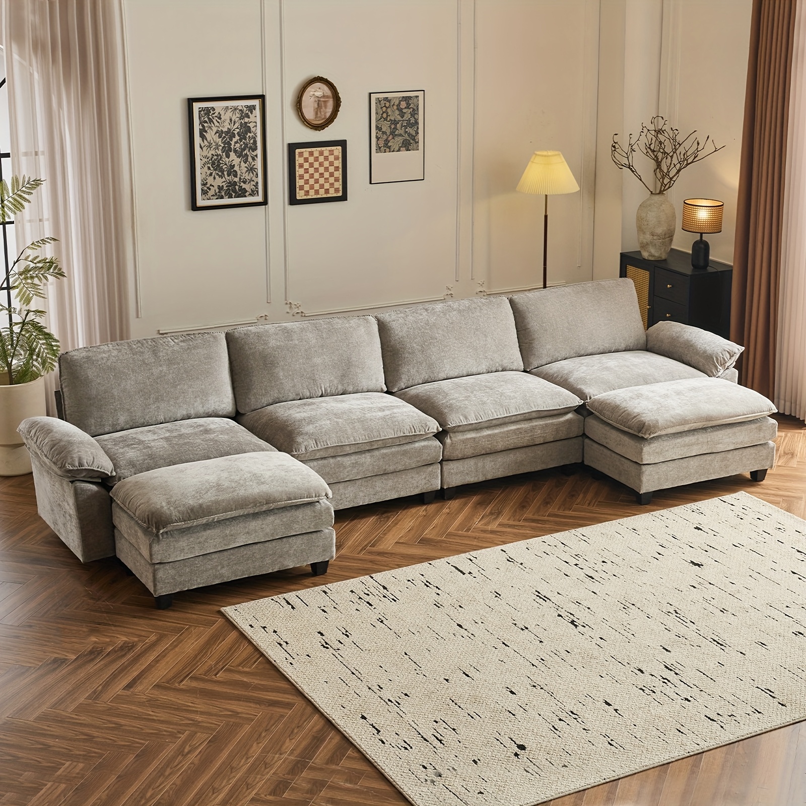 Double-layer modular sofa in chenille teddy velvet