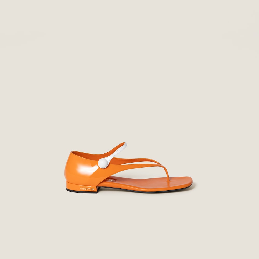 Two-tone patent leather Mary Jane thong sandals