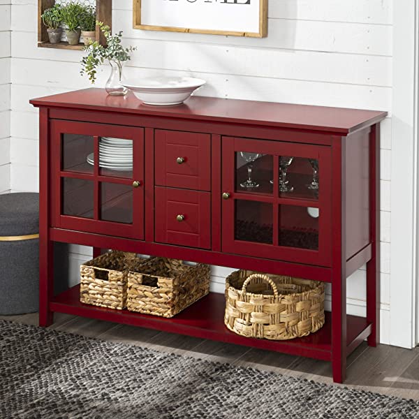 Walker Edison Charlotte Classic Glass Door Storage Buffet, 52 Inch, Espresso Espresso 52 Inch