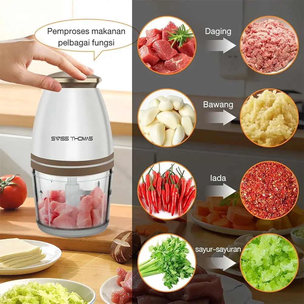 Swiss Thomas Multi-Functional Electric Baby Food Processor Blender Chopper 1000ml 4-Blades Garlic Chilli Food Grinder