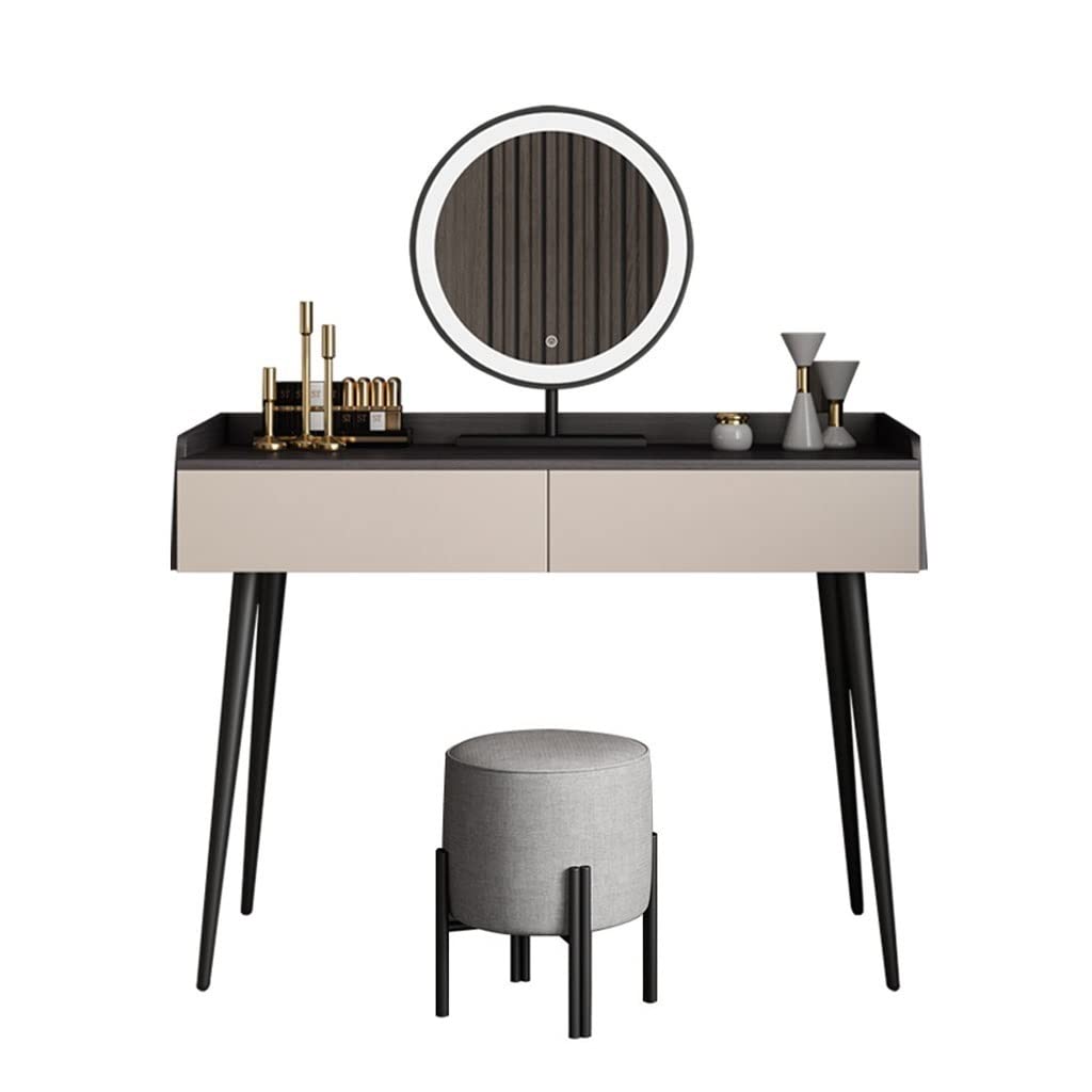 Vanity For Bedroom Modern Bedroom Dresser Vanity Desk with 2 Drawers, 1 Stool & LED Mirror