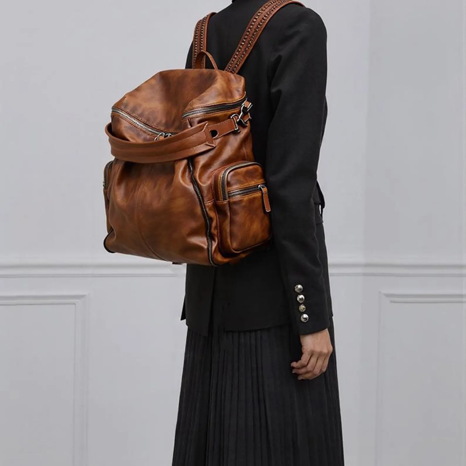 Vintage Distressed Leather Backpack