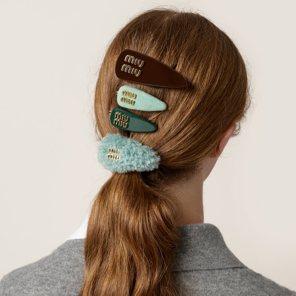 Set of leather, suede, and shearling hair clips