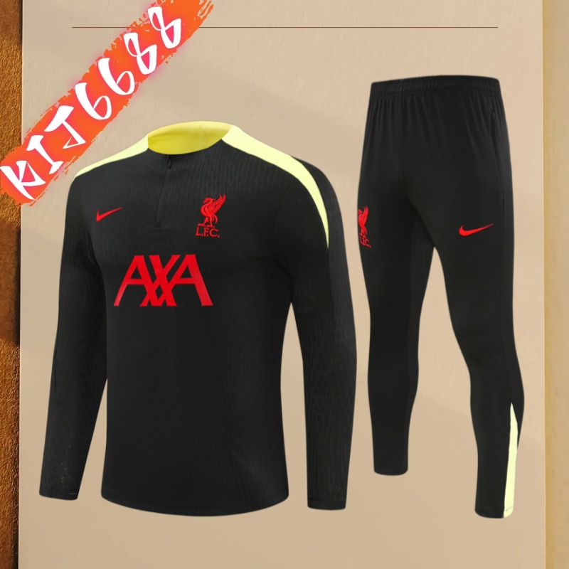 24/25 Liverpool Black paired with yellow Half Zip Training Kit (Adult Kids Kit)