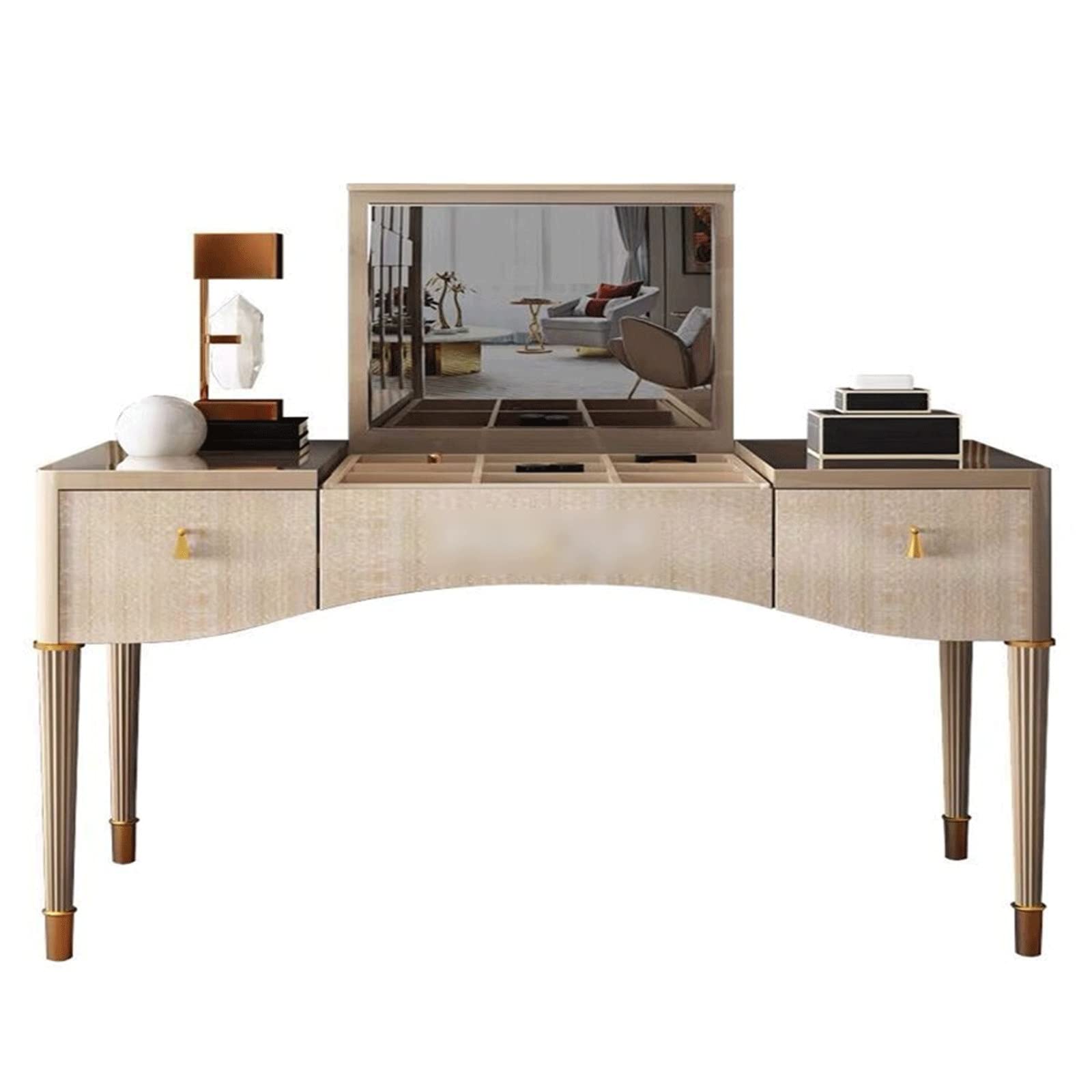 Vanity Sesk with Mirror & Lights Light Luxury Solid Wood Dressing Table Modern Minimalist