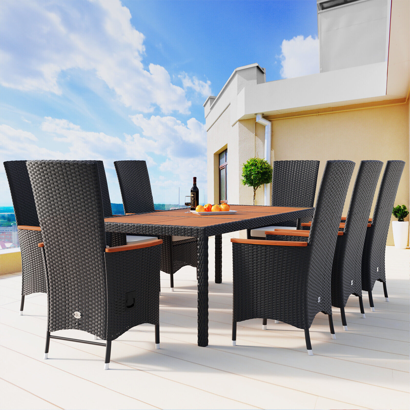 Salon de jardin en polyrotin Ensemble de jardin 8 personnes table et chaises