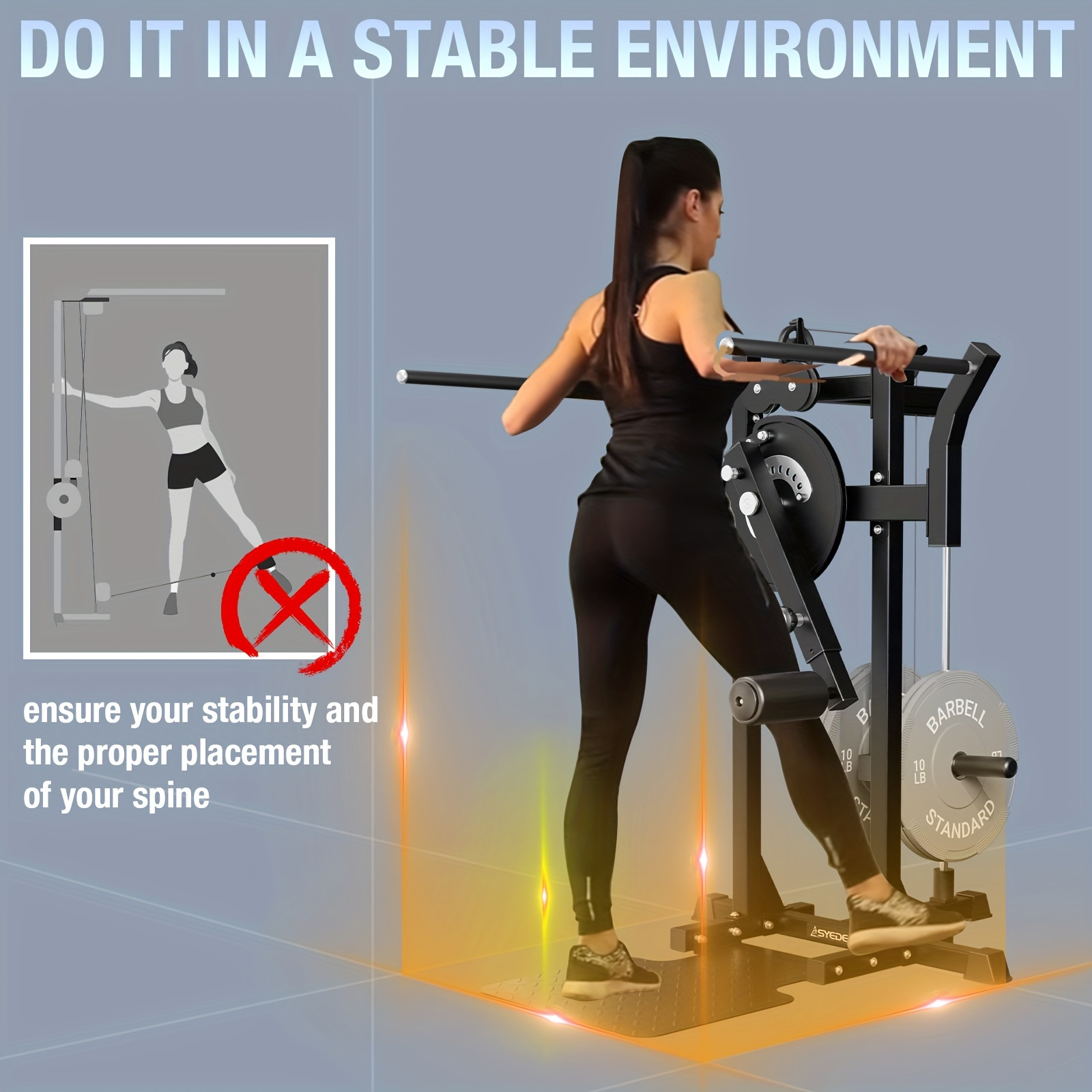 Leg raise machine, adjustable standing hip joint trainer, features 9 height settings, 450-pound weight plate capacity, used for hip joint training and home gym workouts