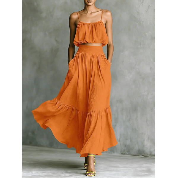CROP CAMI-TOP EN MAXI-ROK TWEEDELIGE SET