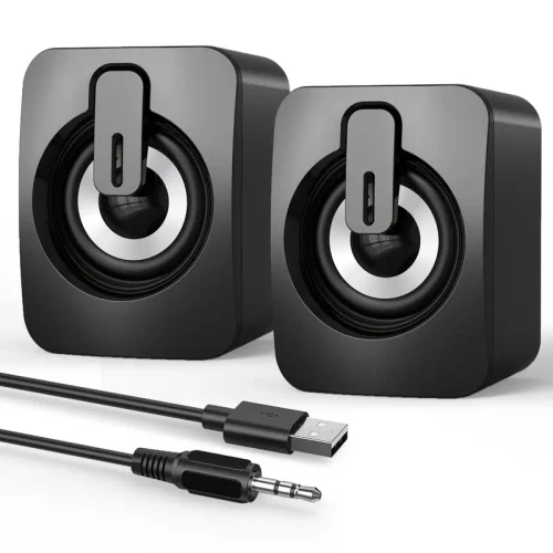 USB Powered Mini PC Speakers, 7 RGB Lighting Modes, Enhanced Bass Stereo Desktop Speakers, Wired Computer Speakers for Laptop, Desktop PC, Gaming & Office