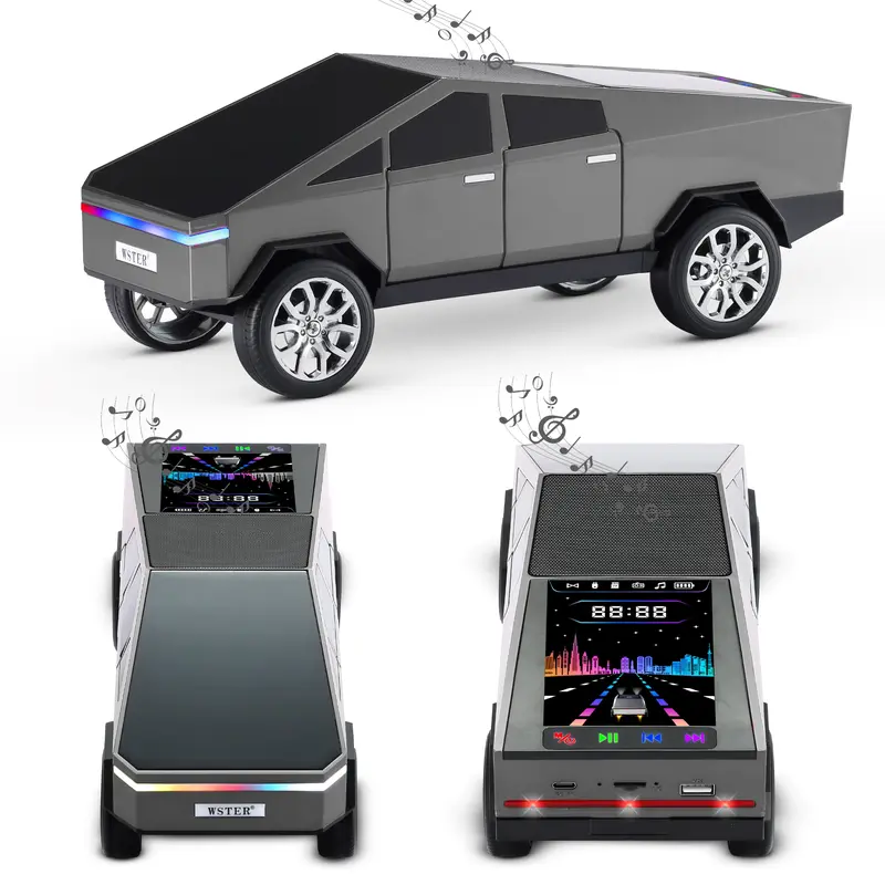 Pickup Truck Model Portable Bluetooth Speaker, RGB Light Wireless Mini Speaker with FM Radio, TWS Pairing, Micro SD & AUX Support, USB Rechargeable for Indoor Outdoor Party