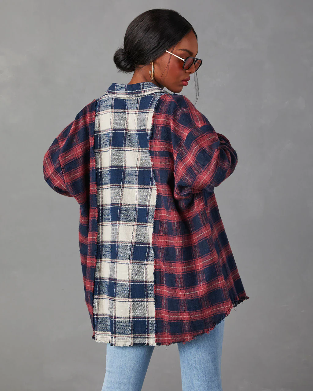 Autumn Tones Cotton Plaid Distressed Top