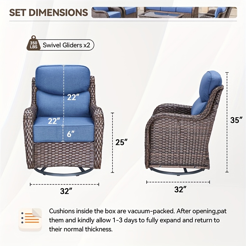 2-piece outdoor swivel rocking chair patio set with 6inch thick cushions, suitable for porch and poolside