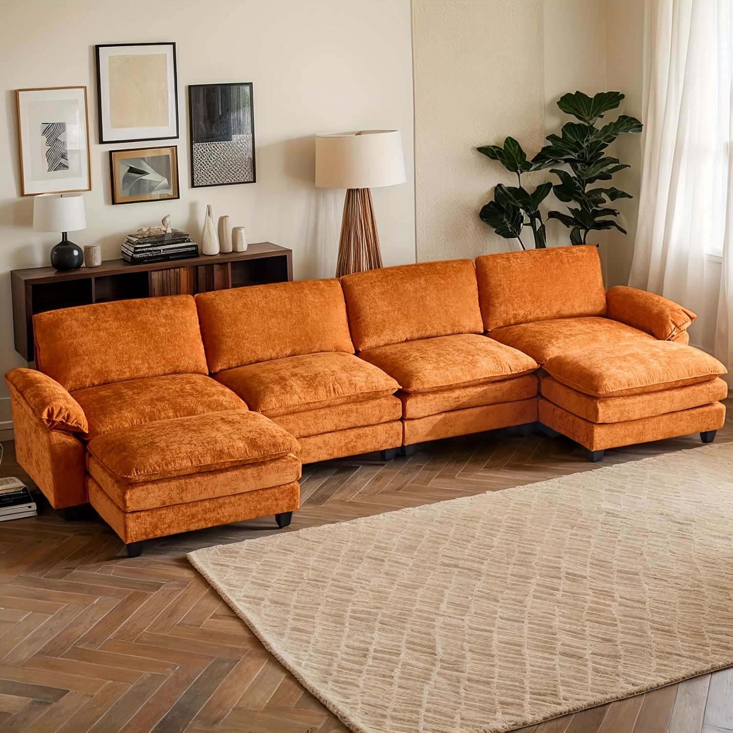 Double-layer modular sofa in chenille teddy velvet