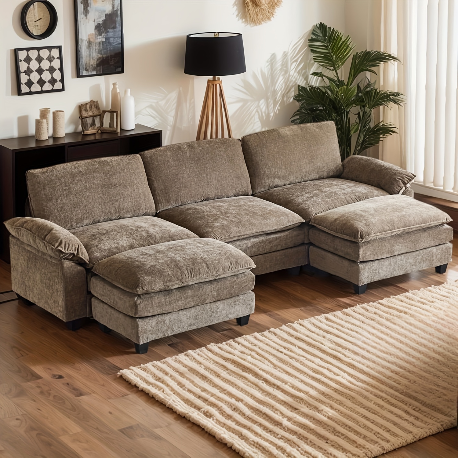 Double-layer modular sofa in chenille teddy velvet
