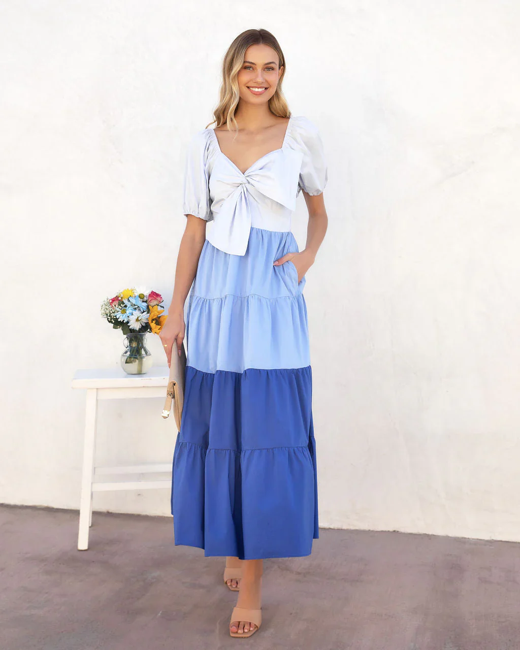 Mariel Tiered Pocketed Puff Sleeve Maxi Dress