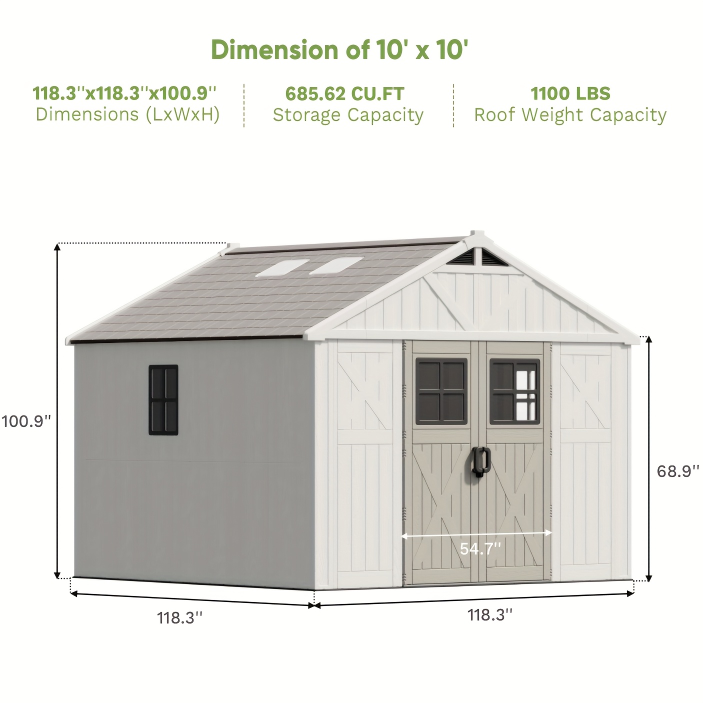 Self-developed blow-molded 10X8&10X10FT&10X12FT tool shed