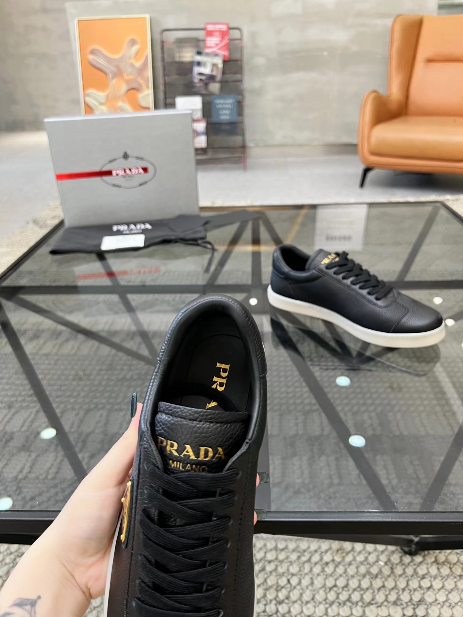Prada Downtown Leather Sneakers