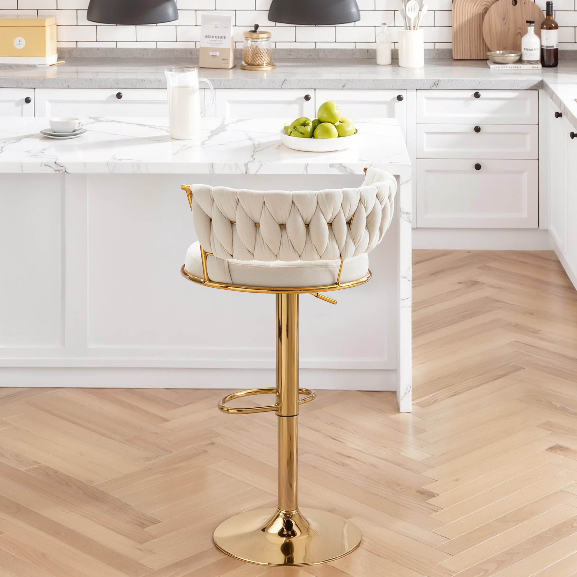 VECELO 360°Set of 4 swivel bar chairs, height-adjustable counter high chairs with back and arms, suede fabric kitchen island chairs