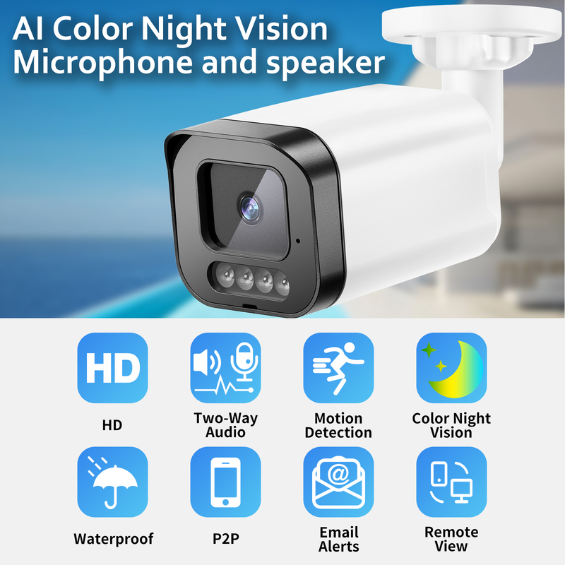 GADINAN 4K Poe 8MP 5MP 4MP IP66 Waterproof Security Camera With Two Way Audio Night Vision H.265 Onvif Bullet Camera