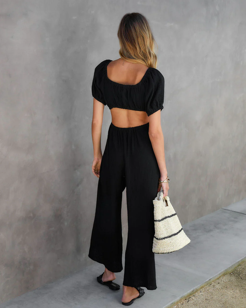 Portofino Breeze Cotton Puff Sleeve Cutout Jumpsuit
