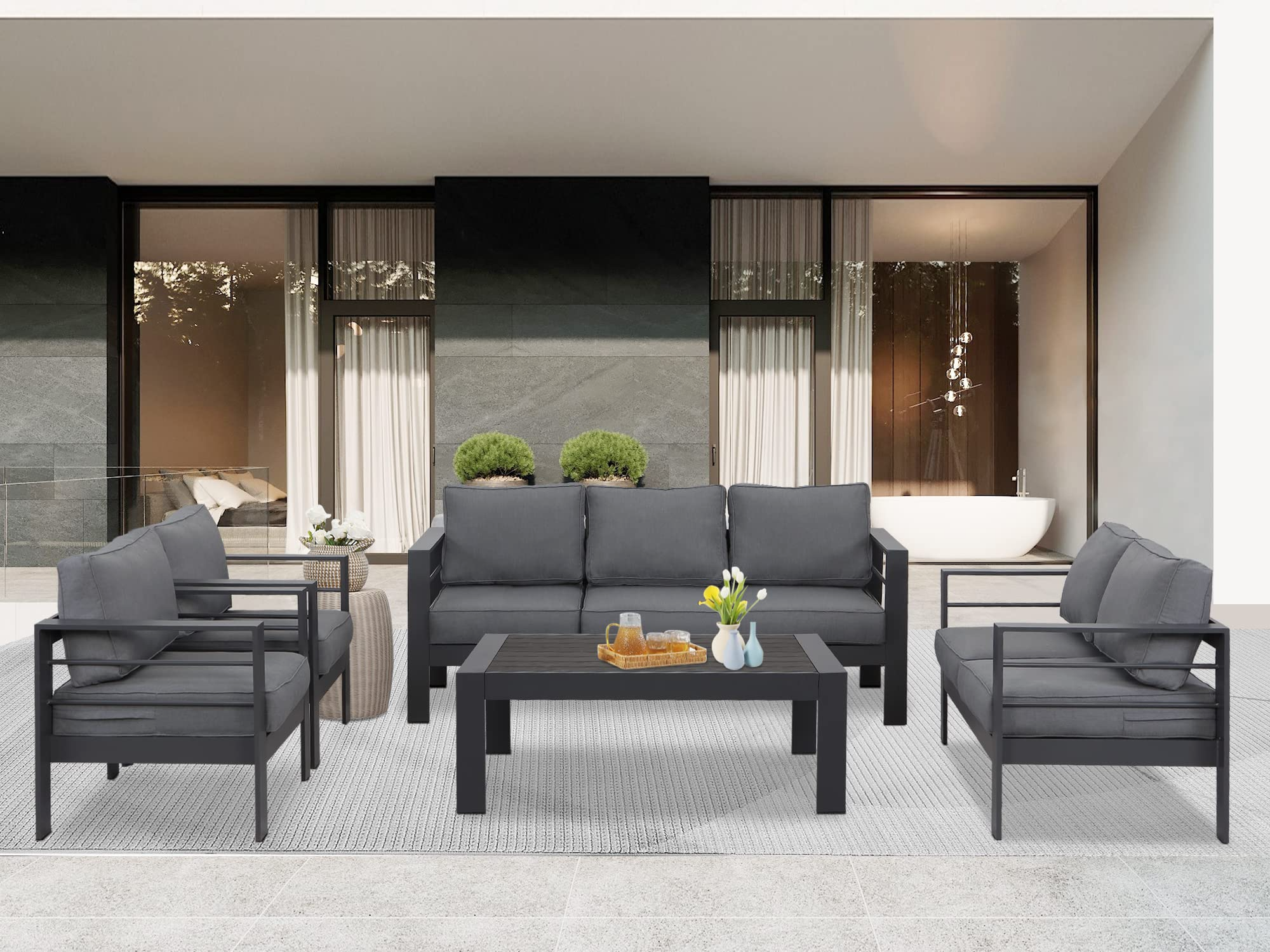 Aluminum Outdoor Patio Furniture Set, Outdoor Sectional Metal Sofa with 5