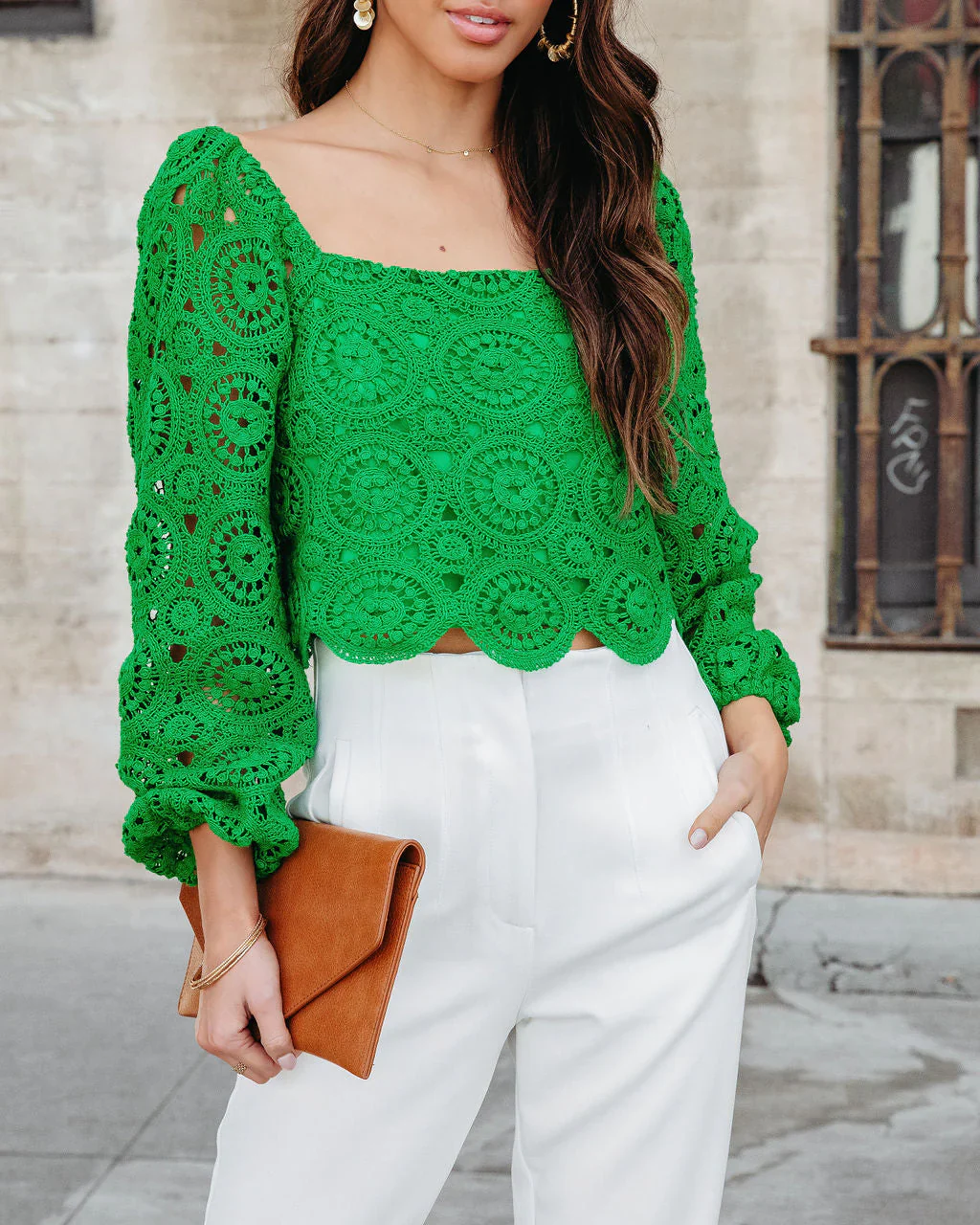 Klarissa Crochet Scalloped Hem Top