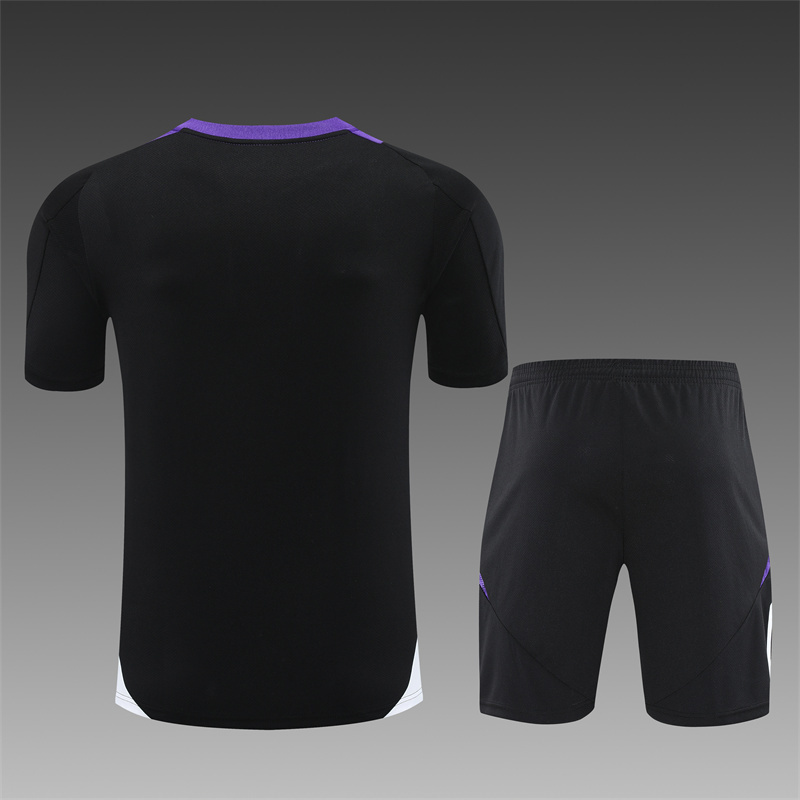 24/25 Real Madrid Black paired with purple ShortSleeve Training Wear ( Adult kit Kids )