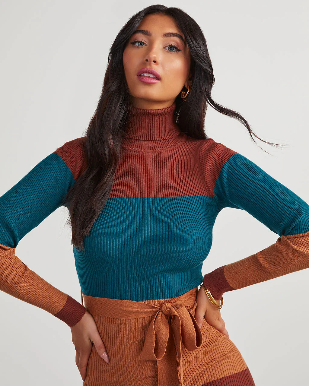 Hit The City Striped Tie Waist Midi Sweater Dress