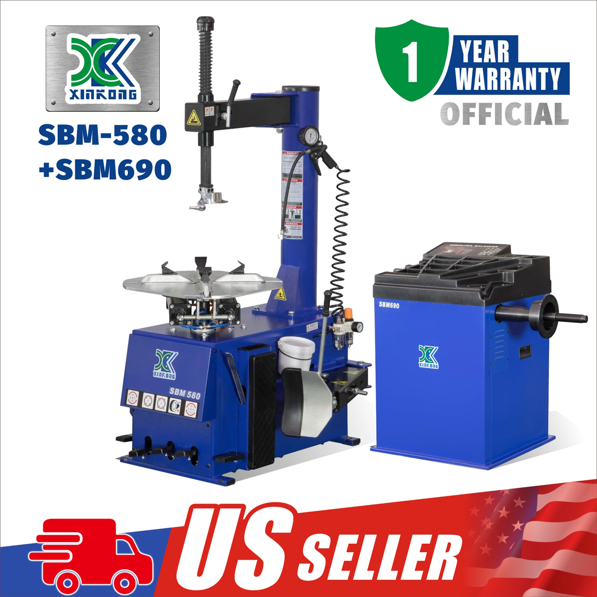 New XK 2.0 horsepower tire changer machine with wheel balancer and rim clamp 580-690, comes with 36 months parts replacement