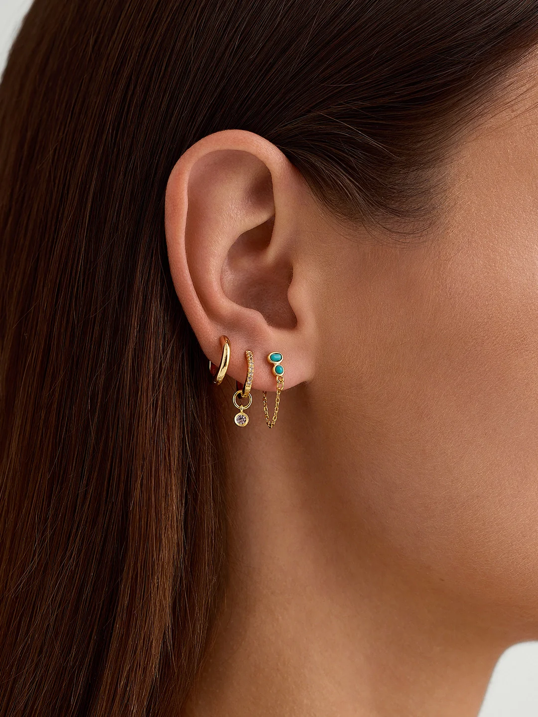 Bezel Turquoise Chain Studs